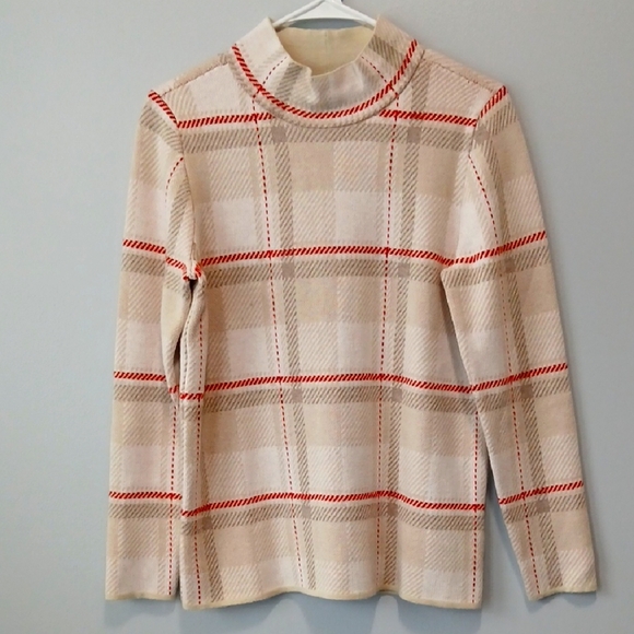 Lands' End Sweaters - Land's End Lofty Mockneck Sweater Red & Cream Size Small